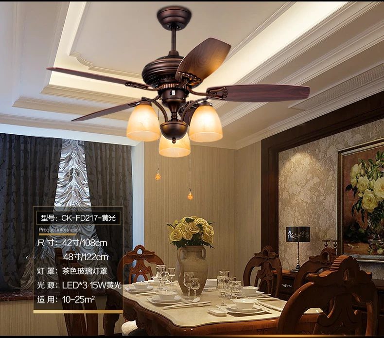 52inch Led Chandelier Fan Light Modern New Crystal American Retro Fan Light Chandelier Eastern Mediterranean Restaurant Nordic Garden Lamp