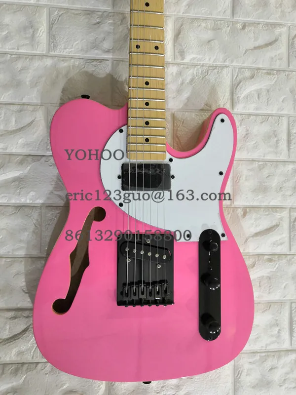

Top quality F hole Semi-hollow Body Pink telr White Pickguad Maple fretboard Black Hardwares,customized!PayPal available!T-08