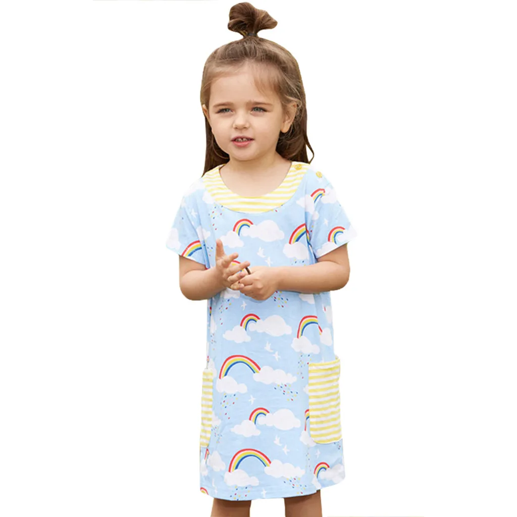 Toddler Infant Baby Girls Rainbow Dress Ruffle Backless Casual Summer Sundress