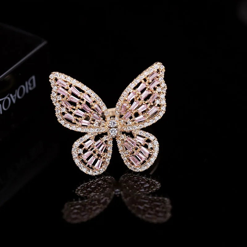 

Fashion Open End Finger Ring Jewelry Accessory AAA Cubic Zircon Butterfly Adjustable Cuff Rings For Women SR000110