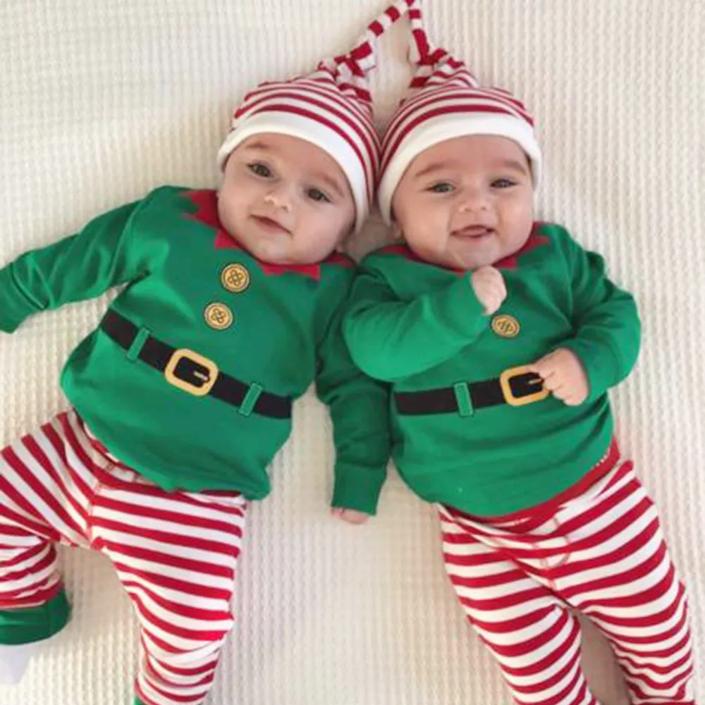 Милый костюм детская одежда Рождественский взрывной Комбинезон для маленьких мальчиков и девочек+ штаны+ шапка, комплект одежды в западном стиле