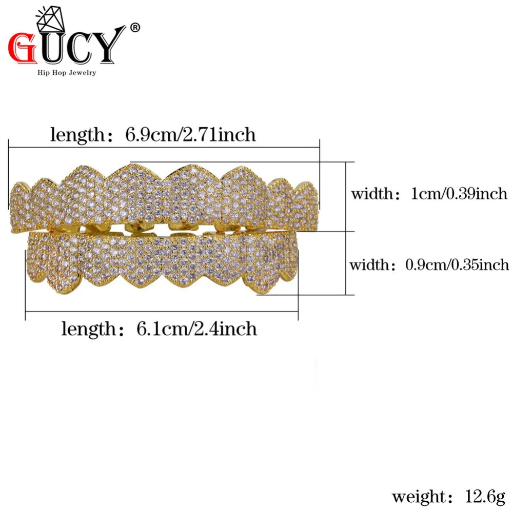 GUCY Custom Fit цвета: золотистый, серебристый все льдом хип-хоп ЗУБЫ Grillz микро Pave кубический циркон восемь верхних и нижних зубов грили набор