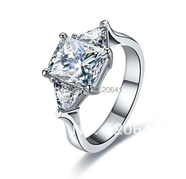 three stones jewelry triangle shape mount cushion cut sona propose diamond ring platinum plated with sterling - Cheap Diamond Wedding Rings three stones jewelry triangle shape mount cushion cut sona propose diamond ring platinum plated with sterling - Cheap Diamond Wedding Rings