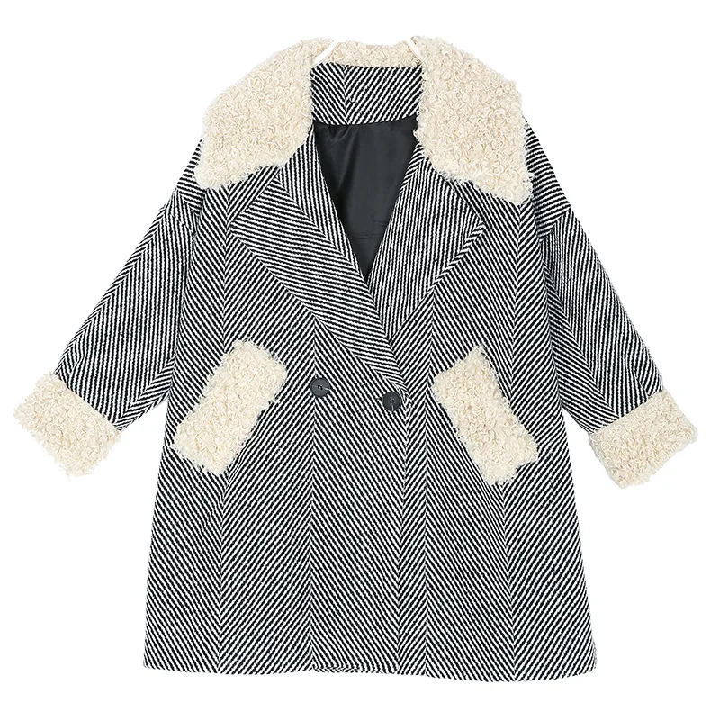 See Mode Arrivée Femmes down Pleine Automne xitao Zll2213 Picture Nouvelle 2018 Lâche Col Breasted Mélange Corée Double Rayé Turn Manches UY4gAqw