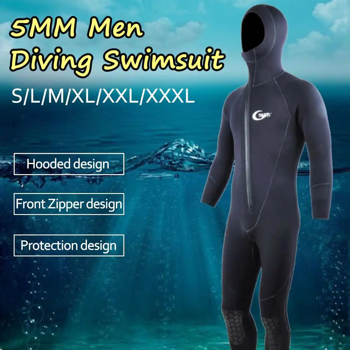 Yon Sub Мужской капюшон для серфинга на передней молнии для подводного плавания Подводное копье для рыбалки водолазный костюм 5 мм теплый неопреновый гидрокостюм для подводного плавания костюм для серфинга