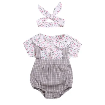 

Pretty Summer Newborn Baby Girl Sets 2Pcs Baby Girl Outfits 0-18M Kid Lace Floral Romper Jumpsuit Bow Headband