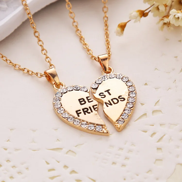 Alloy Rhinestone Jewelry Best Friend Forever Pendant Couple Necklace