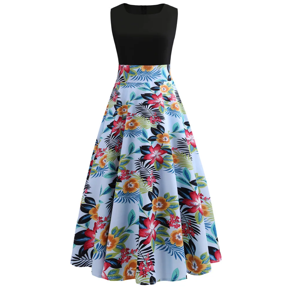 

2019 Summer Long Dress Women Floral Print Boho Dress Elegant Party Prom Vestidos Retro Vintage Swing Plus Size Dress Robe Femme