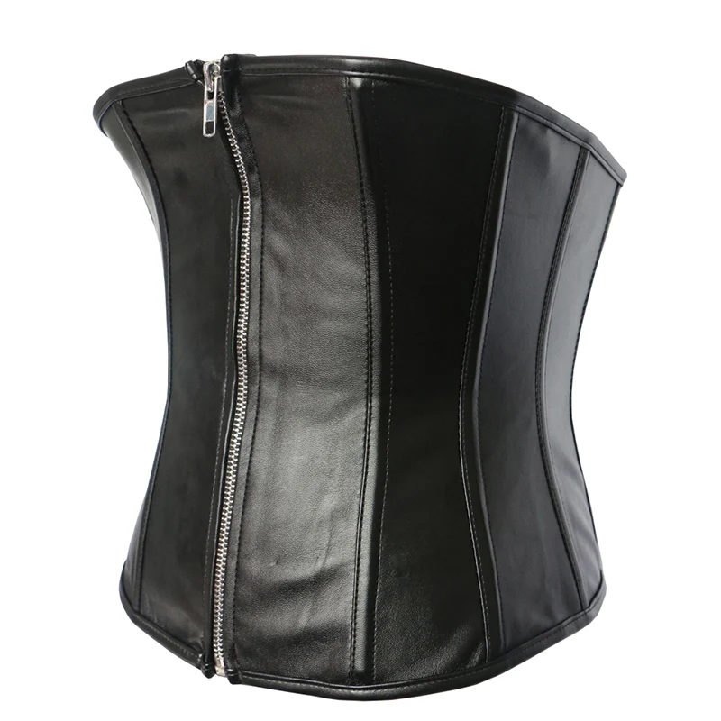 Black Faux Leather Front Zip Gothic Women's Underbust Corset Slimming Waist Boyd Shapper Hot Body Feminino Corselet Plus Size W582835 (6)