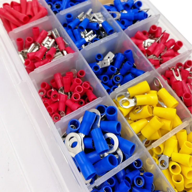 Ceny 980 sztuk pudło assorted full insulated fork zestaw pieczątek do ciastek złącza terminali zestaw asortymentowy drut elektryczny crimp spade zacisk pierścieniowy
