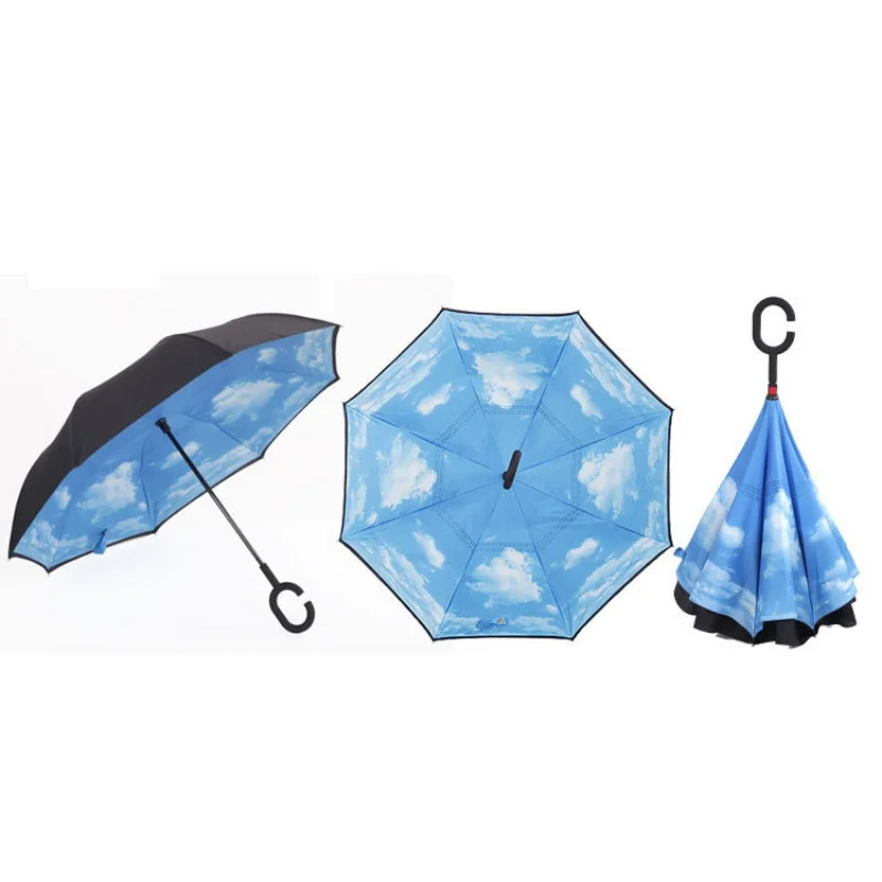 Прямая Обратный складной двуслойный перевернутый Зонт защита от дождя C-Hook форма руки Parapluie ветрозащитный Paraguas - Цвет: 4