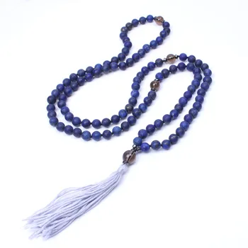 

108 frosted lapis lazuli mala beads necklace cotton tassel long necklace for women yoga necklace dropshipping handmade