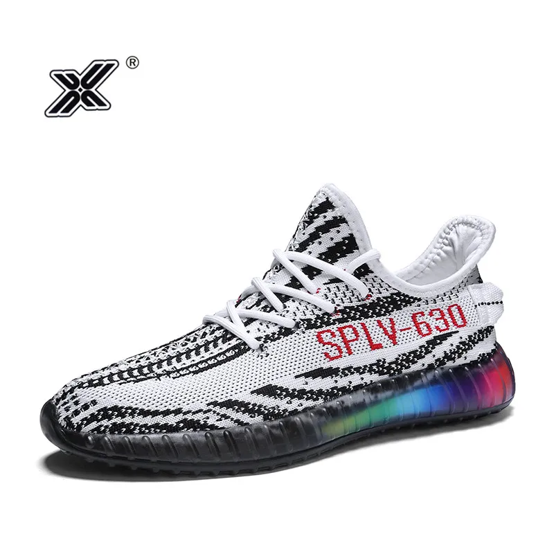

X New Summer White Zebra Breathable Outdoor Casual Shoes Men Boosts Transparent Colourful Elastic Sole Men Sneakers Hombre 2019