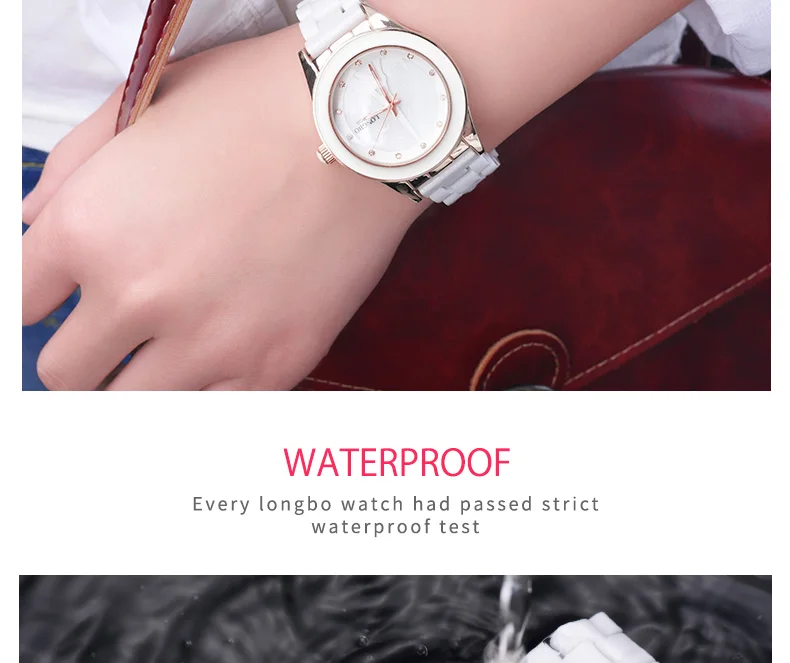 LONGBO Лидирующий бренд Для мужчин Для женщин Роскошные пара влюбленных наручные часы Мода Женева часы Керамика белого золота на часы Reloj Mujer