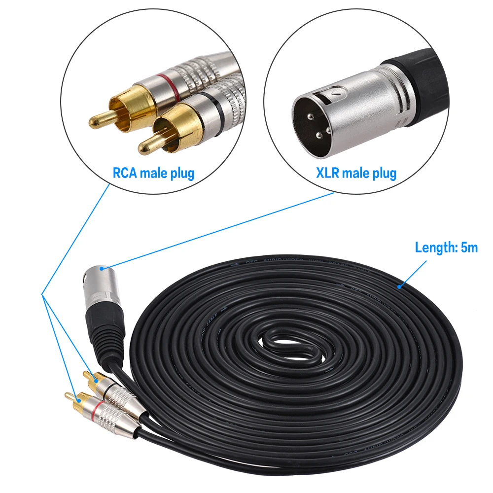 Ammoon 1 XLR штекер 2 RCA штекер стерео аудио кабель Y Splitter Провода шнур(1.5 м /4.9ft) для микрофона