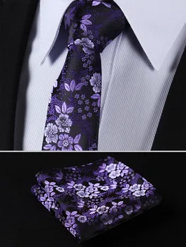 

TF2005P5 Purple Floral 2.17" 100%Silk Woven Slim Skinny Narrow Men Tie Necktie Handkerchief Pocket Square Suit Set