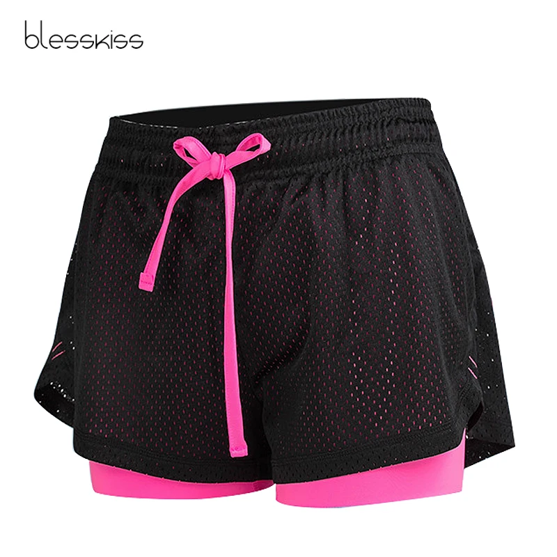 BLESSKISS Mesh Sport Shorts Women 2018 Loose Running Cycling Gym Lulu Yoga Shorts For Ladies Fitness Clothing Plus Size Short