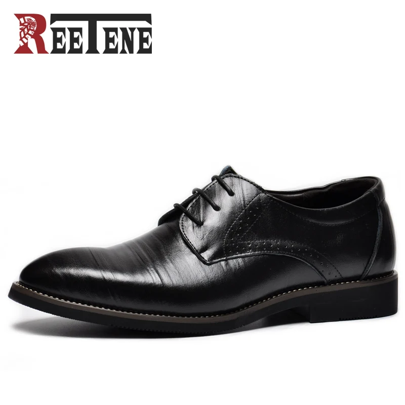 

REETENE 2017 Fashion Mans Business Shoes Inserts Comfortable Flats Casual Shoes Men Genuine Leather Wedding Dress Shoes