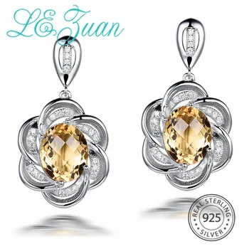 

L&zuan 9.9ct Natural Citrine Drop Earrings 100% 925 Sterling Silver Jewelry Flower Earrings For Women Christmas Gift
