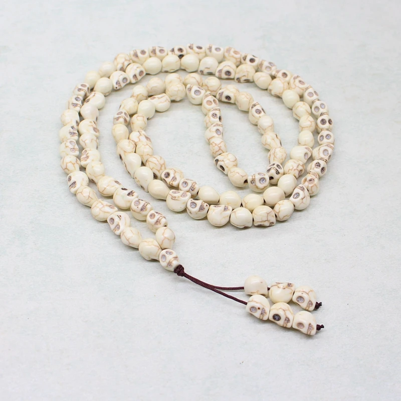 

8mm White Stone beads 108 Skull Beads Tibetan Buddhist Meditation Prayer Rosary Handbag for Women Men Jewelry