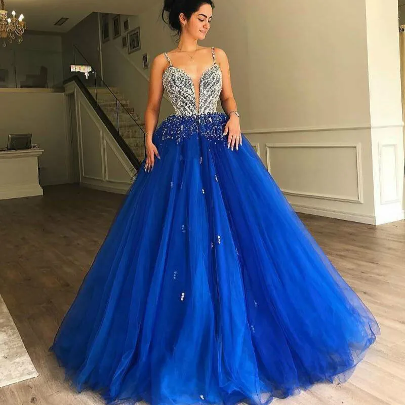 Royal Blue Sweet 16 Quinceanera Dresses For Girls Beading Long Puffy Ball Gown Corset Back Pageant Prom Dress Gowns - Цвет: Синий