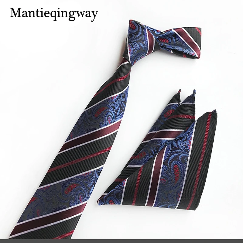 Mantieqingway модные Для мужчин s Пейсли галстук + Hankerchief набор Gravatas Бизнес набор для мужской костюм бренд Галстуки Галстук Hanky