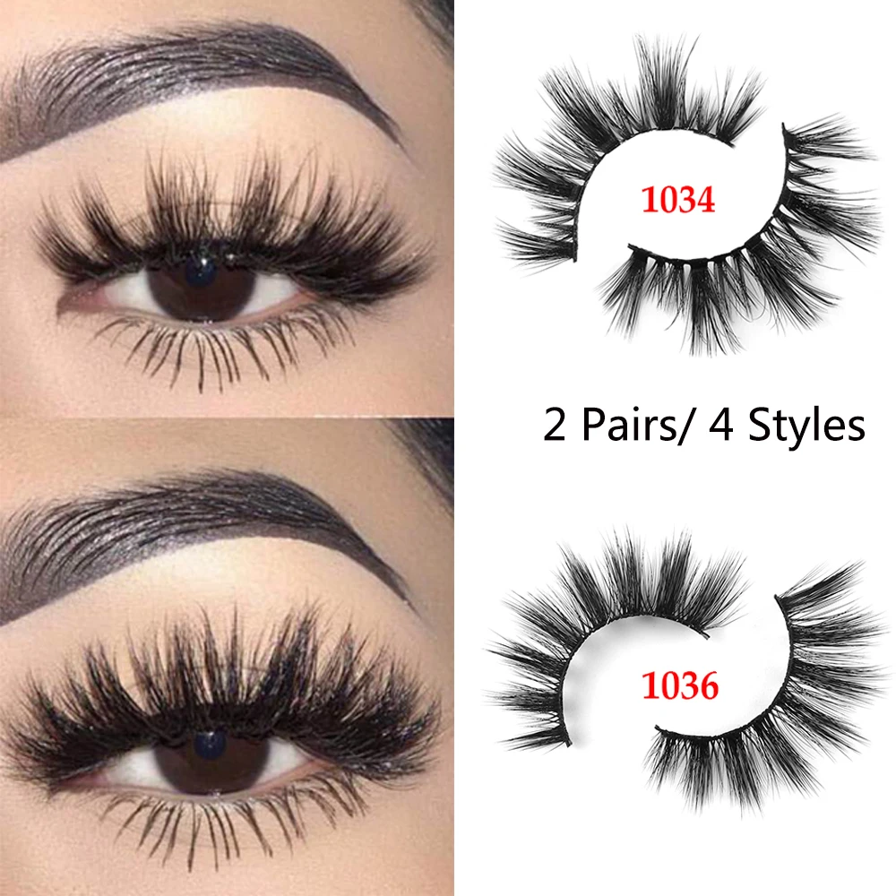 

2 Pairs 3D Mink Hair False Eyelashes Wispy Natural Long Glam Lashes 100% Cruelty free Reusable Eye Extension Makeup Tools