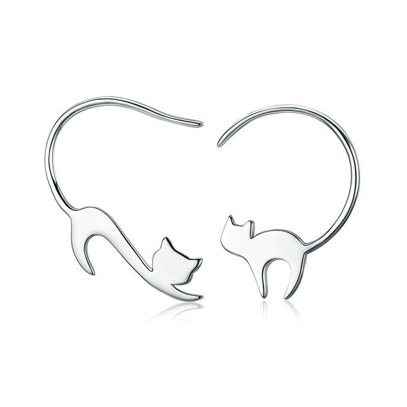 

Animal Collection Silvery Cute Napping Little Cat Drop Earrings for Women Sterling Fashion Jewelry Gift 375806