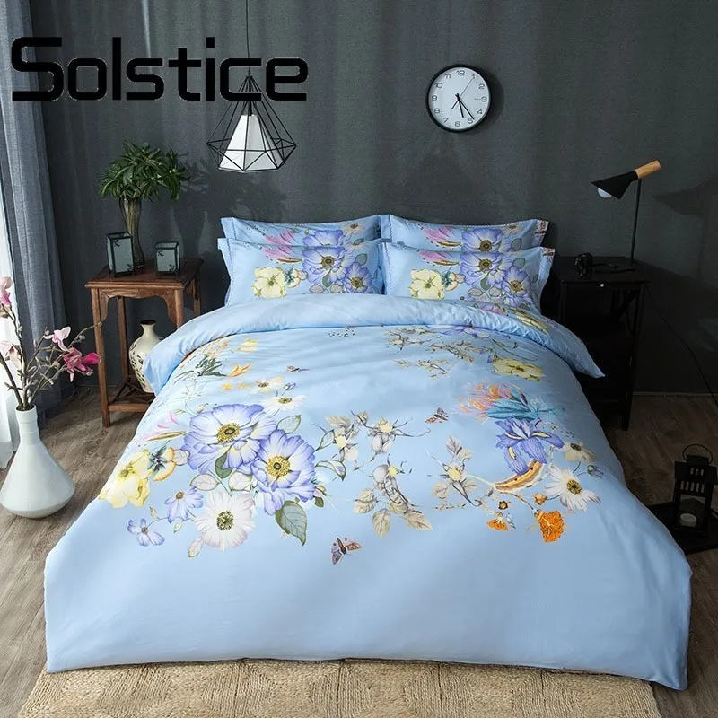 

Solstice Four Sets Of Standard Fresh Flowers Light Blue Duvet Cover Set 2018 New Soft Cotton Bedlinens Flat Sheet Pillow 30