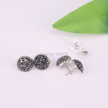 

14mm Silver Round shape Pave Rhinestone Crystal Stud Earrings Jewelry Making For Women 20Pair