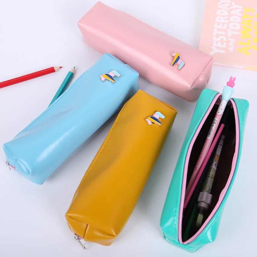 

1 PC Fresh Style Candy Color Horse PU Leather Pencil Case Stationery Storage Bag Cute Pencil Box School Tools School Supplies