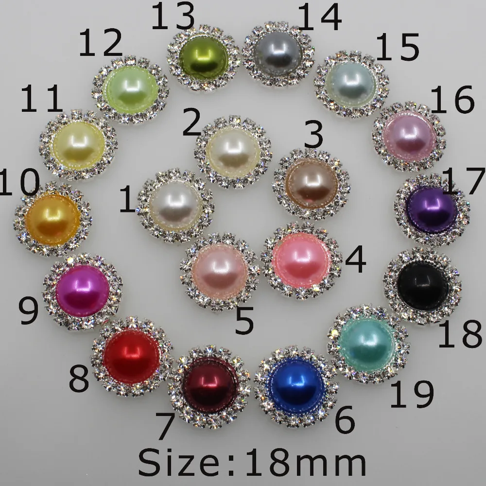 

New 10Pc 18mm colorful Wedding Flat back Crystal Rhinestone Pearl Button Jewelry Accessory hair flower center scrapbooking