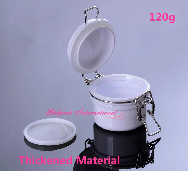 10pcs/lot White Empty 120g Plastic Jars, PET Round Wire Bale Jars w/ Hinged Lids 4oz air tight