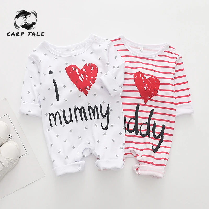 

Newborn baby boy girl jumpsuit I love mom and dad striped tights long sleeve cotton clothes fashion stars pattern baby clothes