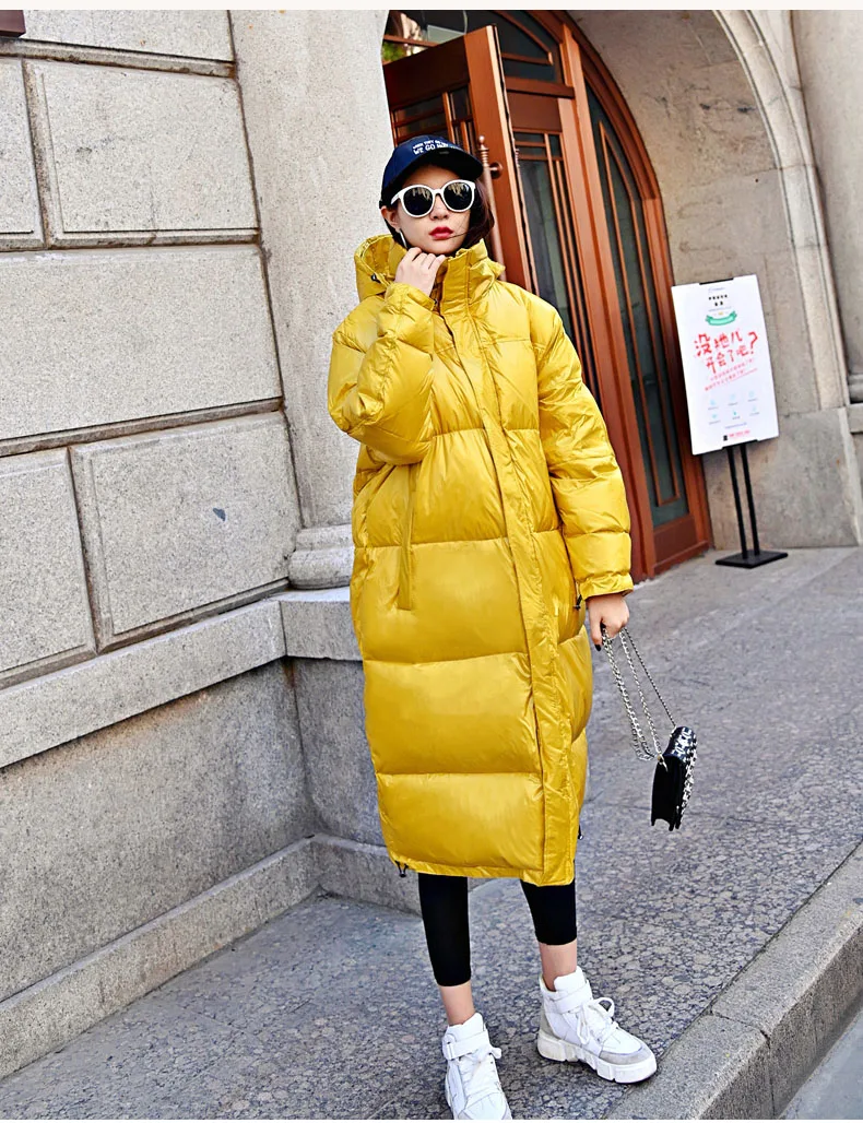 Waterproof Glossy Winter 90% White Duck Down Jacket Women Hooded Long Down Parka New Arrival Straight Womens Down Coats 168