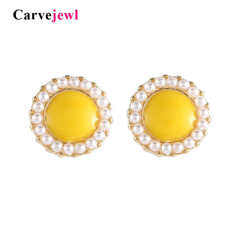 

Carvejewl good quality candy color enamel stud earrings cute simulated pearl simple Korea wind earrings for women girl jewelry
