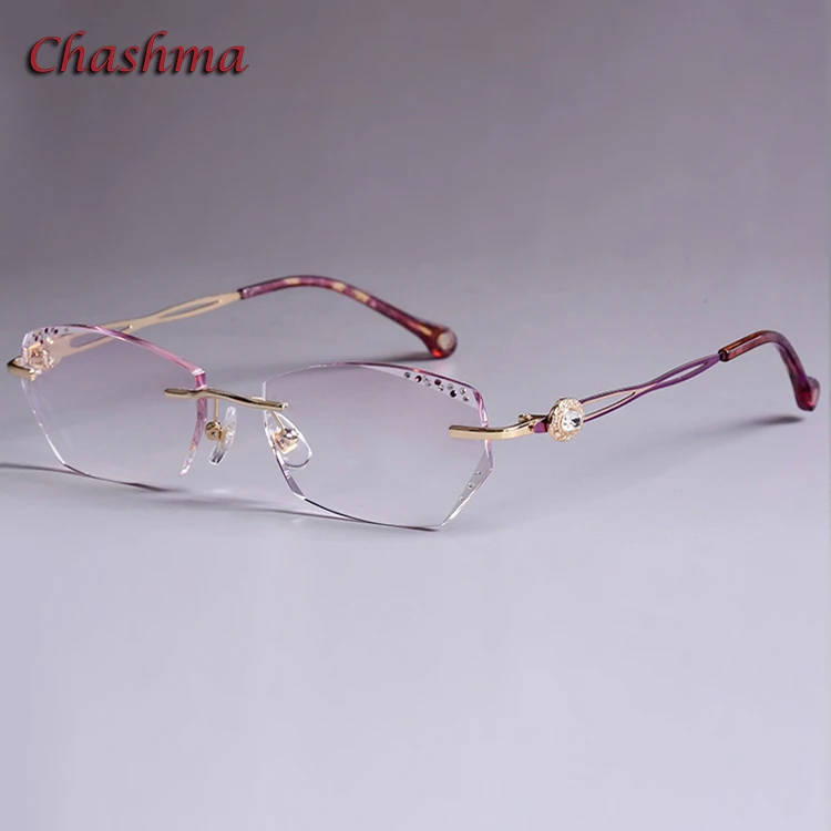 Бренд Chashma, цветные линзы, модные очки, оправа для женщин, оптические очки без оправы, сплав, очки, женские очки с камнями - Цвет оправы: Purple
