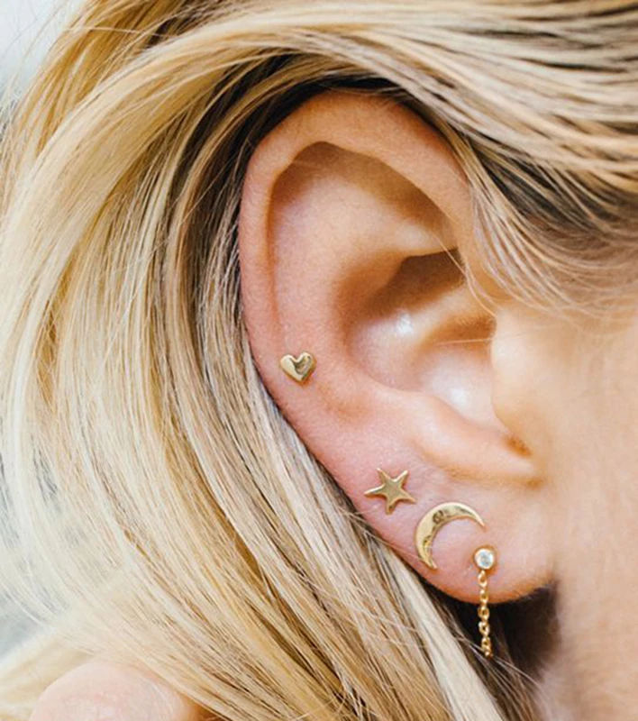 Новые простые серьги-гвоздики для женщин американо-европейский стиль маленькие в виде звезды луны сердца женские серьги-гвоздики Girsl модные украшения