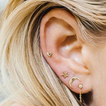 Новые простые серьги-гвоздики для женщин американо-европейский стиль маленькие в виде звезды луны сердца женские серьги-гвоздики Girsl модные украшения