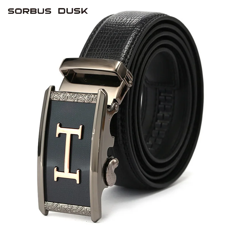 

SORBUS DUSK High Quality Men's Belt Genuine Leather Designer Luxury Brand Male Waist Strap Automatic Buckle Belts H