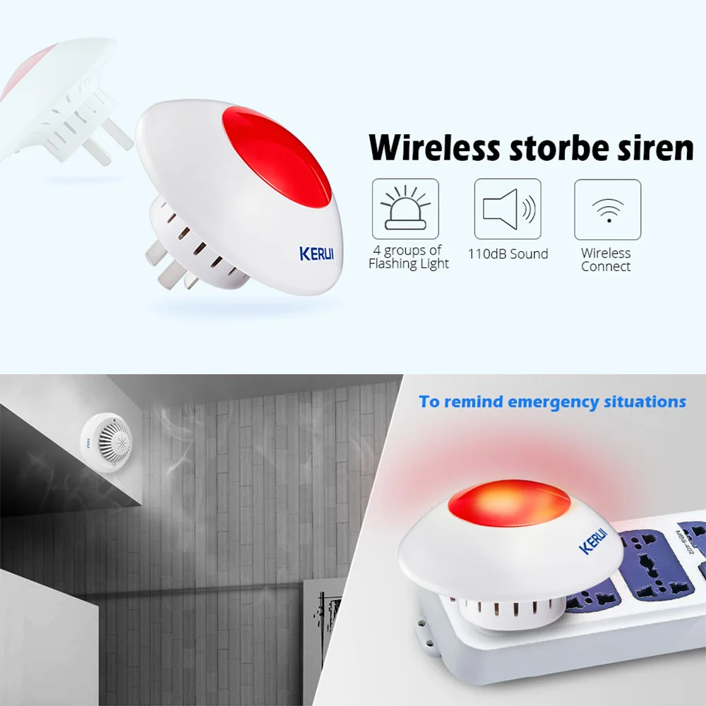 KERUI de alta calidad inalámbrico intermitente sirena sistema de alarma Flash cuerno rojo luz estroboscópica sirena Kit 433 MHz traje para la mayoría sistema de alarma