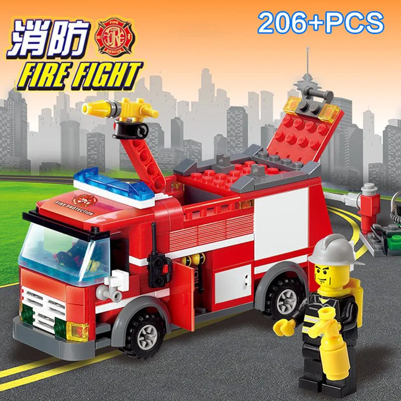 

206pcs FireTruck Building Blocks Firefighter Toys Bricks City Educational DIY Bricks Toys Boys Gift Compatible Legoed