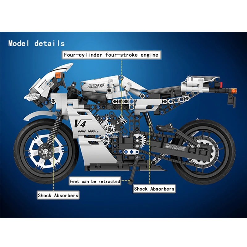 Гоночный мотоцикл, 716 шт., Technic MOC Vehicle Creator City, строительные блоки, кирпичи, DIY Модель, игрушки для детей, подарки для мальчиков
