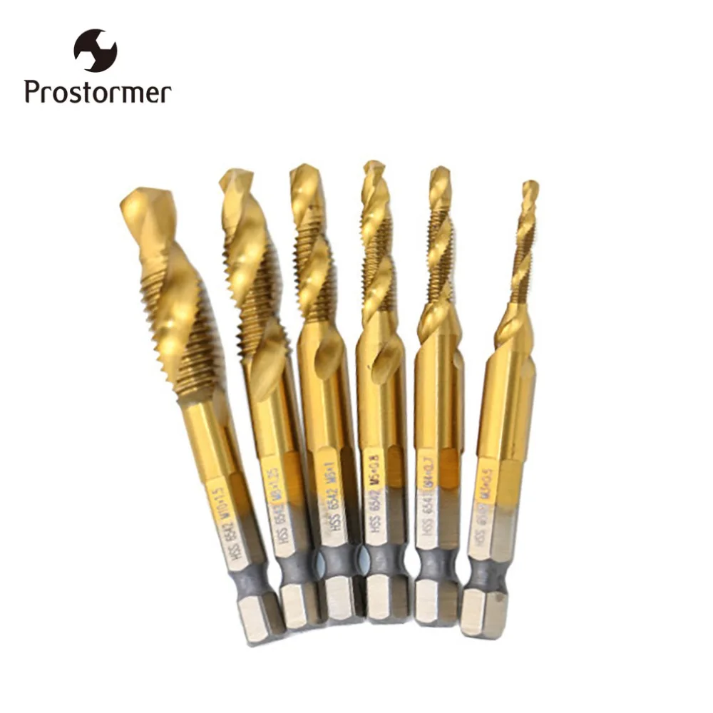 Prostormer Hex Shank Drill Bit 1/4'' HSS Metric Screw Thread Tap Taper Drill Bits M3 M4 M5 M6 M8 M10 Metric Composite Tap Drills