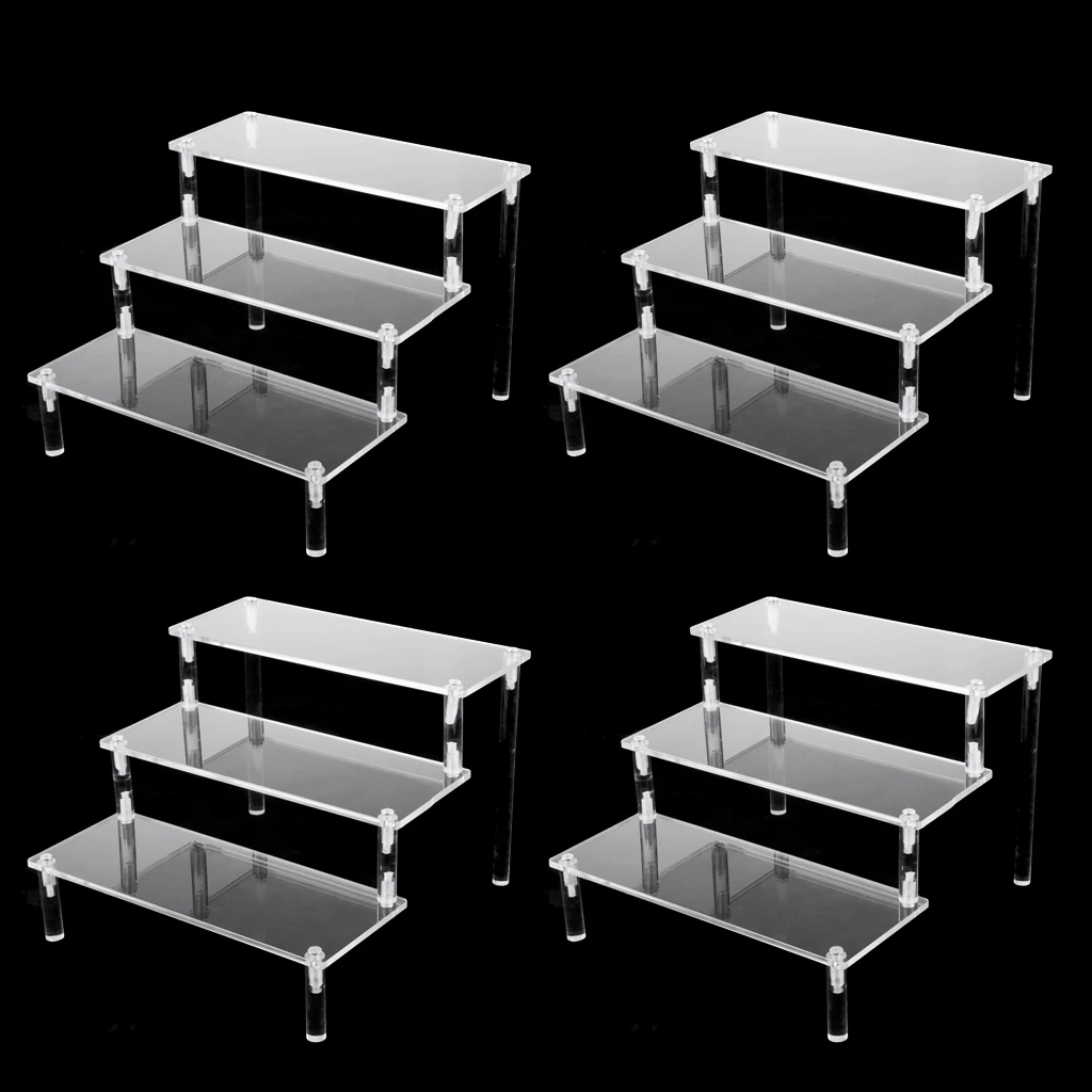 4pack Deluxe Acrylic Display Stand ,Removable Rack ,for Model Figures Perfume 3-Tier
