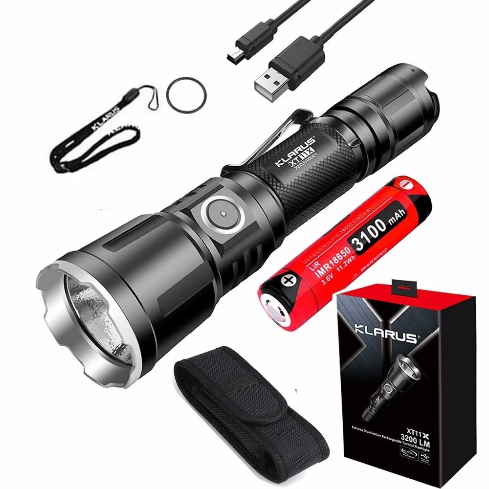 

KLARUS XT11X Tactical Flashlight CREE XHP70.2 LED max 3200 lumen beam throw 283 meter USB Charging torch with 3100mAh battery