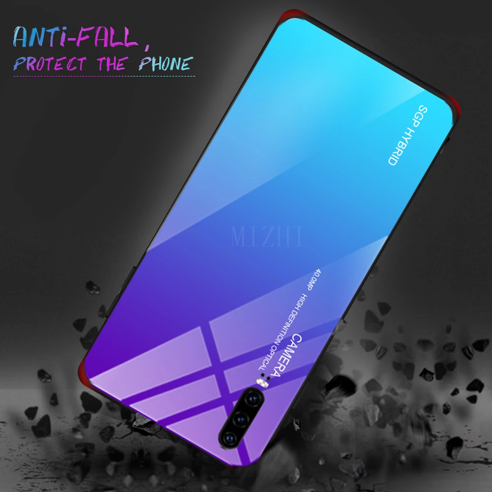Gradient tempered glass phone case for huawei p30pro back cover for huawei p30 pro p 20 lite 30 light 30pro soft silicone cases