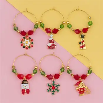 

DoreenBeads Christmas Snowflower Snowman House Wine Glass Mark Table Deco Xmas Party Wedding Wine Glass Charms Gifts 6PCs/Set