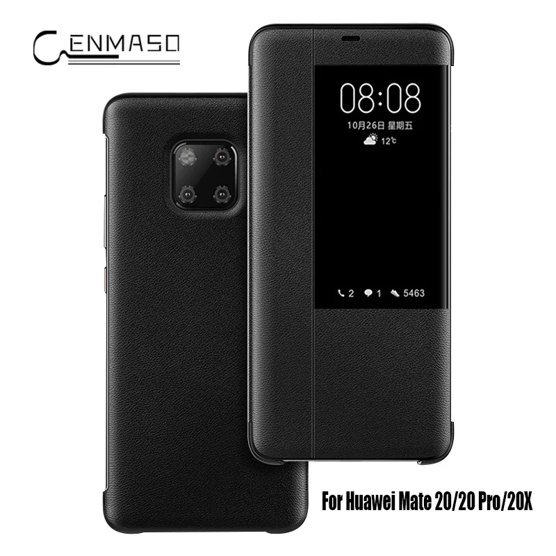 

For Huawei Mate 20 Pro Case Original Cenmaso Flip Case Leather Smart Touch Window Cover For Huawei Mate 20 X Case