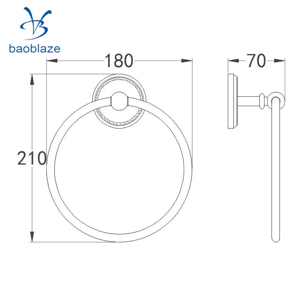 Baoblaze Large Towel Holder Rack, Bath Hanger Hook Wall Mounted Bathroom Black Brass - 1 Line, 2 Line, Round Ring Types Select